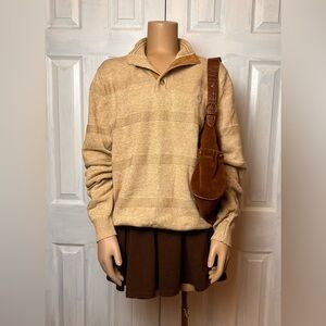 IZOD Beige Oversized Vintage Knit Polo Turtleneck Grandpa Sweater - Size M